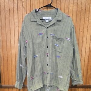 Western Long Sleeve Button-Up  Shirt 100% Hand Woven Cotton Mens Size Medium